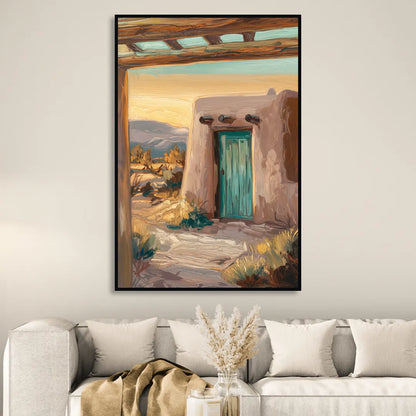 Santa Fe Pueblo Style Sitting Room - Black Canvas Wall Art