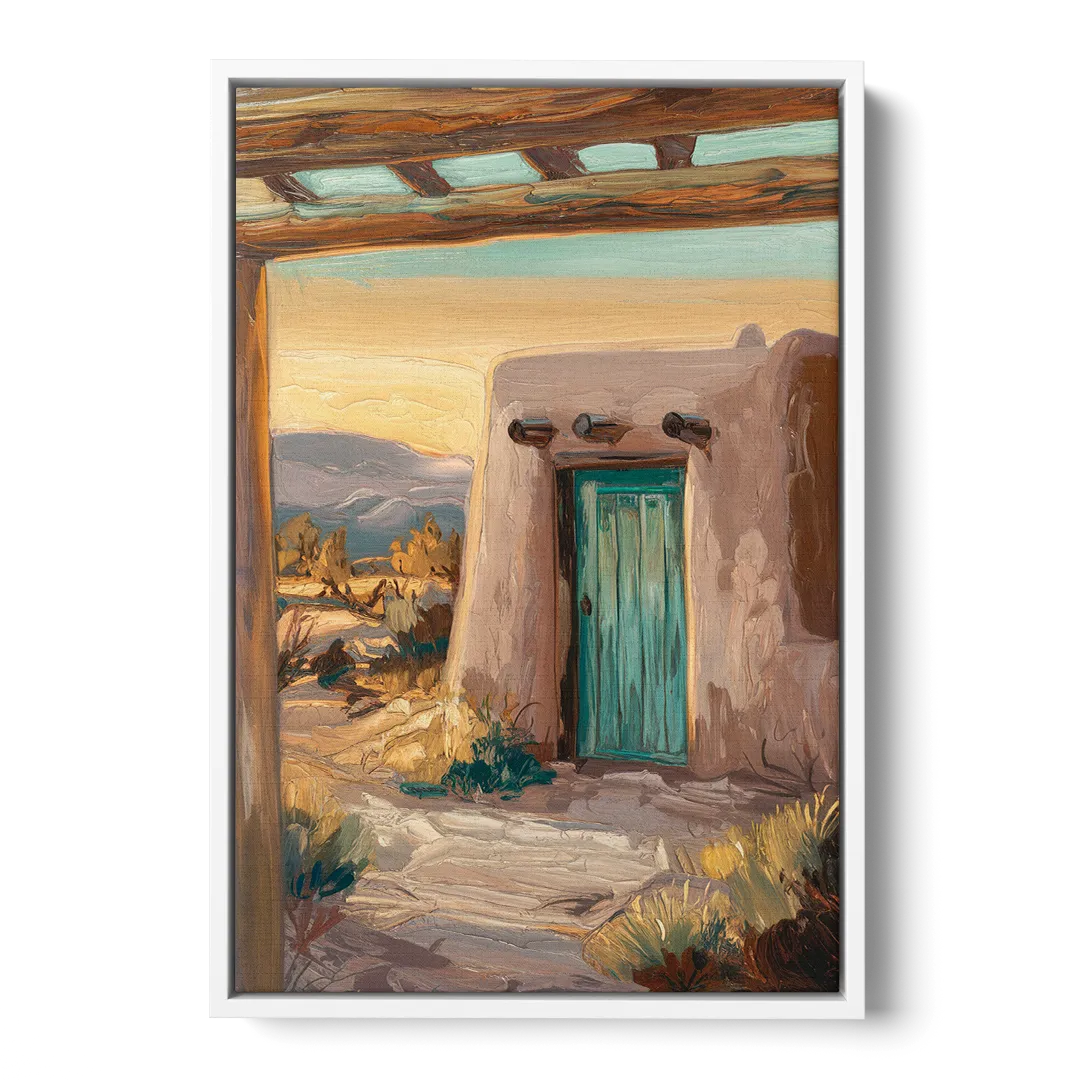 Santa Fe Pueblo Style Front - White Canvas Wall Art