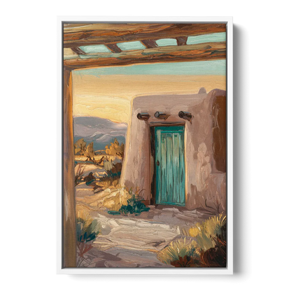 Santa Fe Pueblo Style Front - White Canvas Wall Art