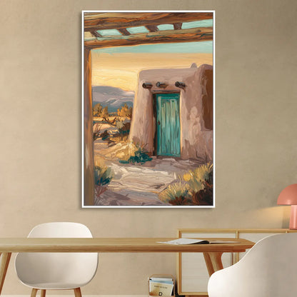 Santa Fe Pueblo Style Living Room - White Canvas Wall Art