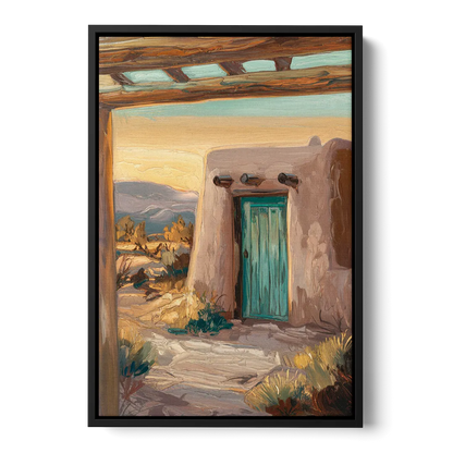 Santa Fe Pueblo Style Front - Black Canvas Wall Art