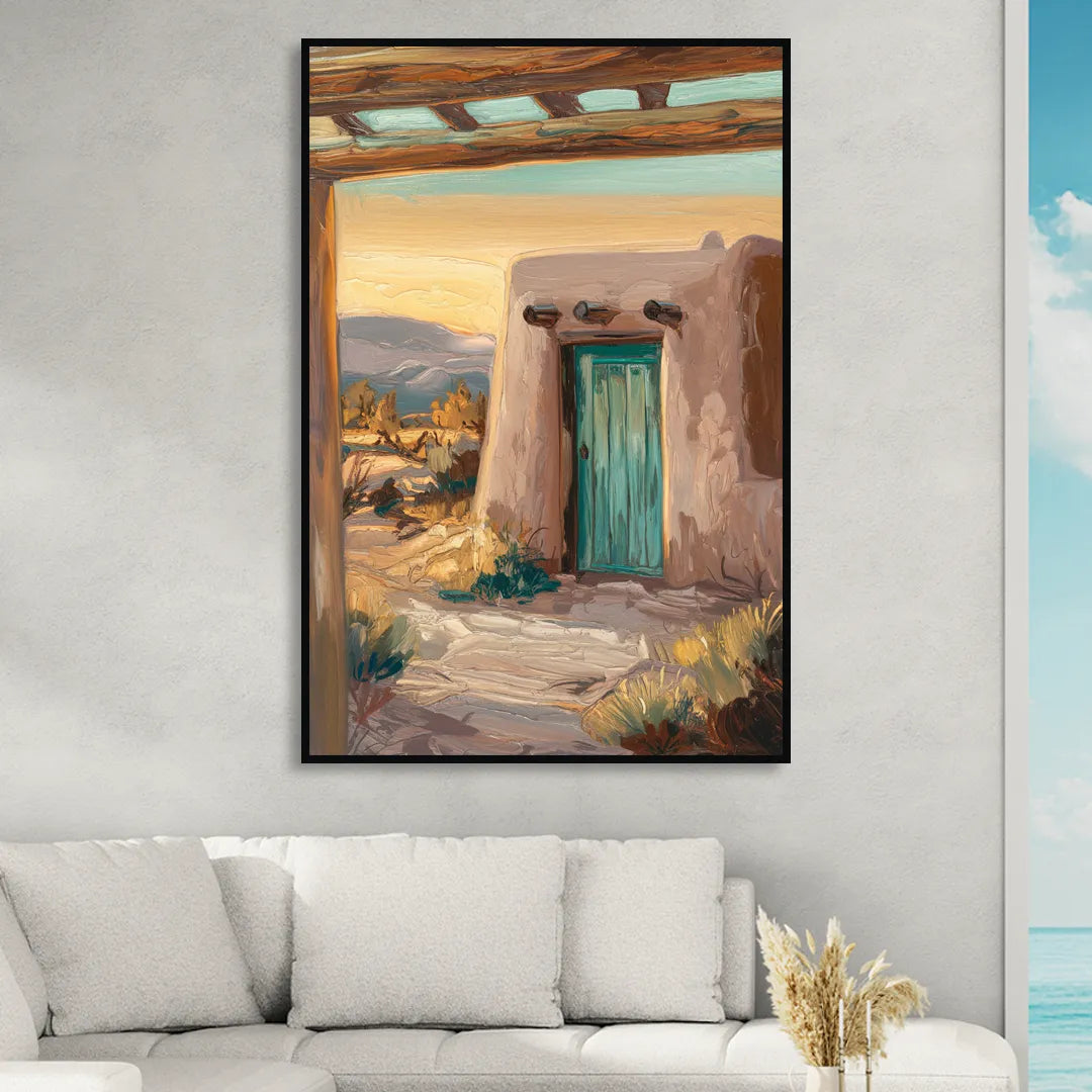 Santa Fe Pueblo Style Living Room - Black Canvas Wall Art