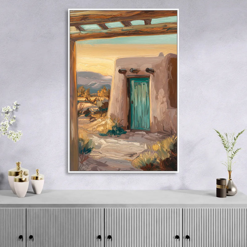 Santa Fe Pueblo Style Sitting Room - White Canvas Wall Art