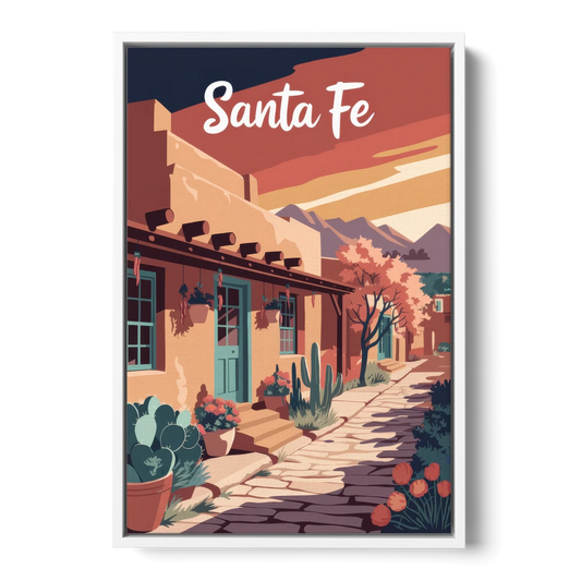 Santa Fe Southwest Charm - White Framed Canvas Wall Art - Front