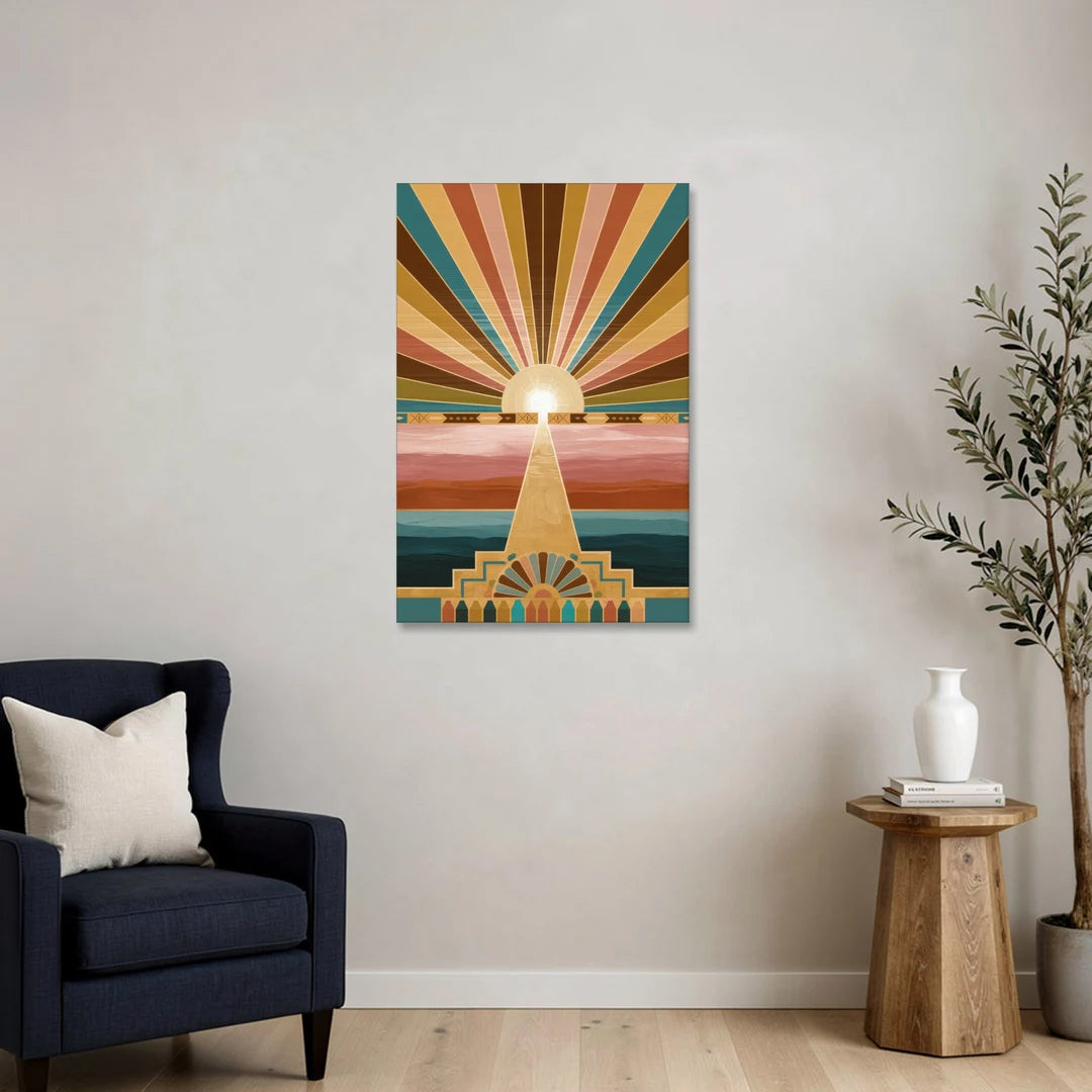 Santa Fe Sunburst Design - Canvas Wall Art - Sofa - 24x36