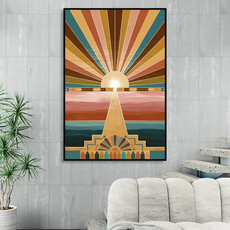 Santa Fe Sunburst Design Sitting Room - Black Canvas Wall Art