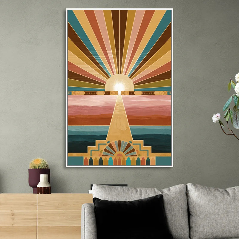 Santa Fe Sunburst Design Living Room - White Canvas Wall Art