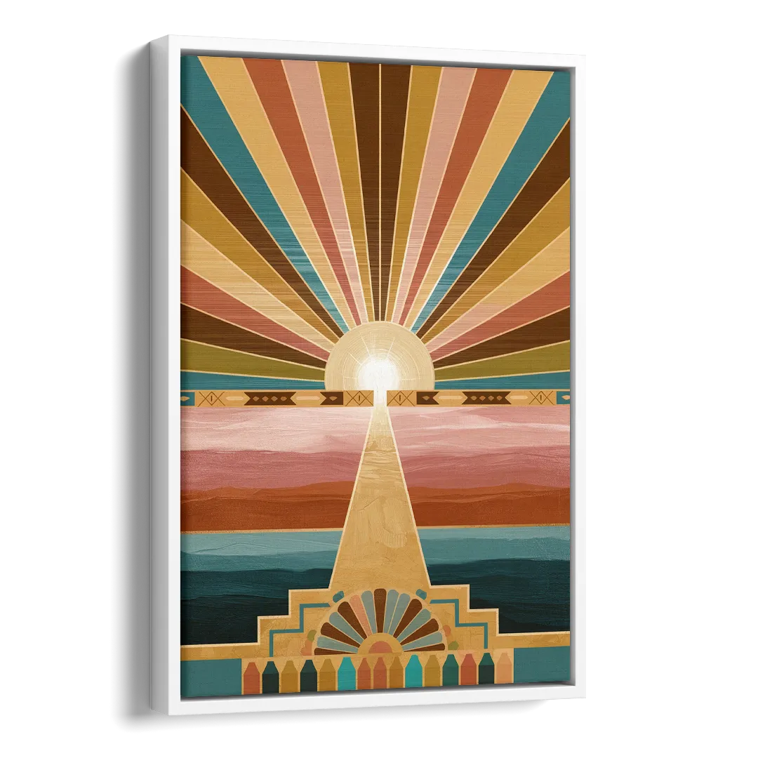 Santa Fe Sunburst Design Side - White Canvas Wall Art