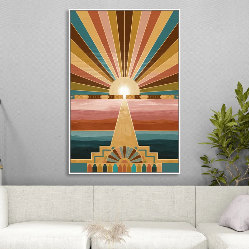 Santa Fe Sunburst Design Sitting Room - White Canvas Wall Art