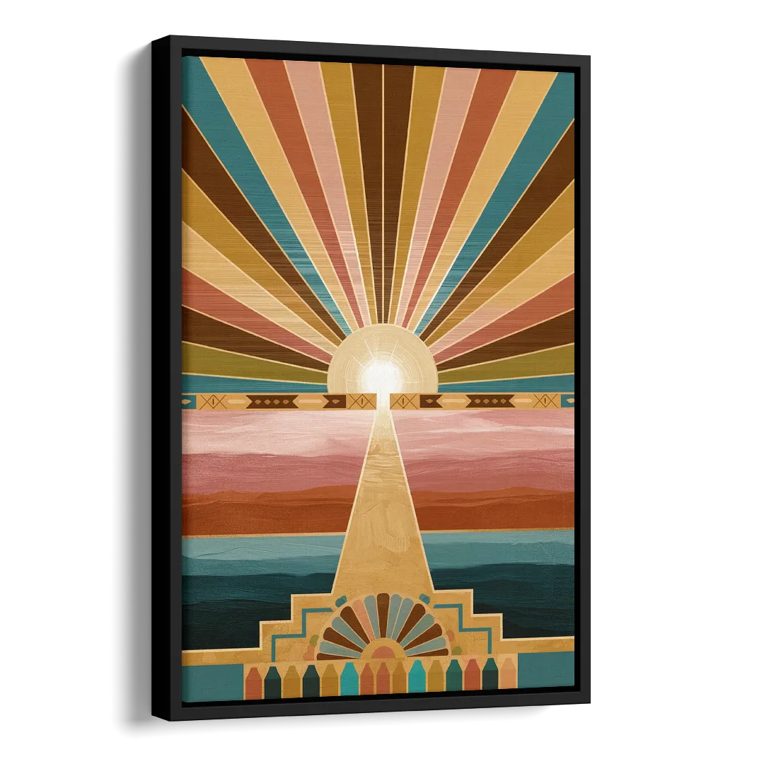 Santa Fe Sunburst Design Side - Black Canvas Wall Art