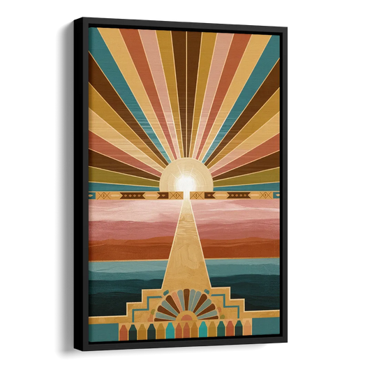 Santa Fe Sunburst Design Side - Black Canvas Wall Art