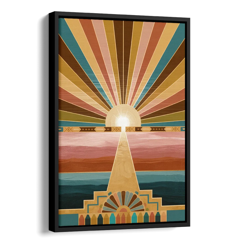 Santa Fe Sunburst Design Side - Black Canvas Wall Art