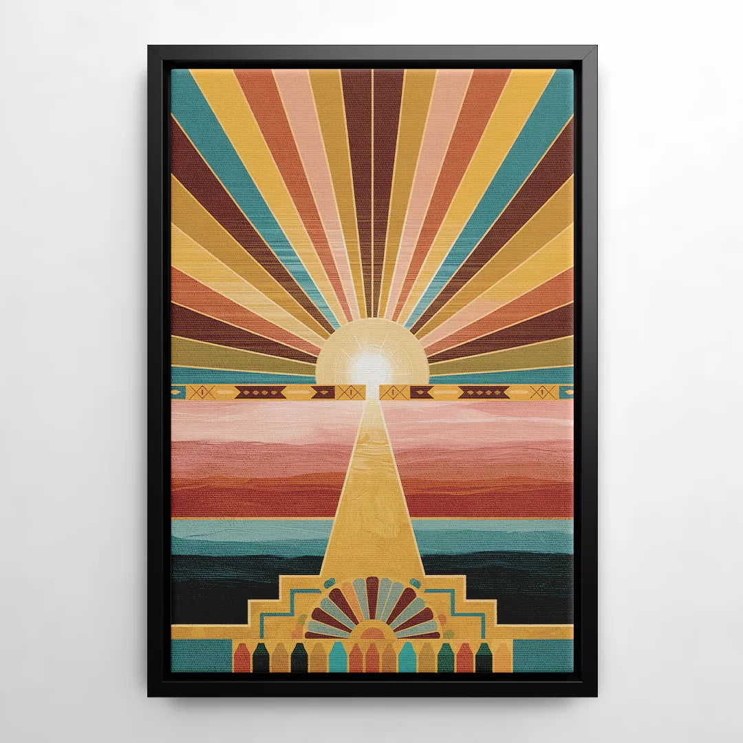 Santa Fe Sunburst Design - Black Frame Canvas