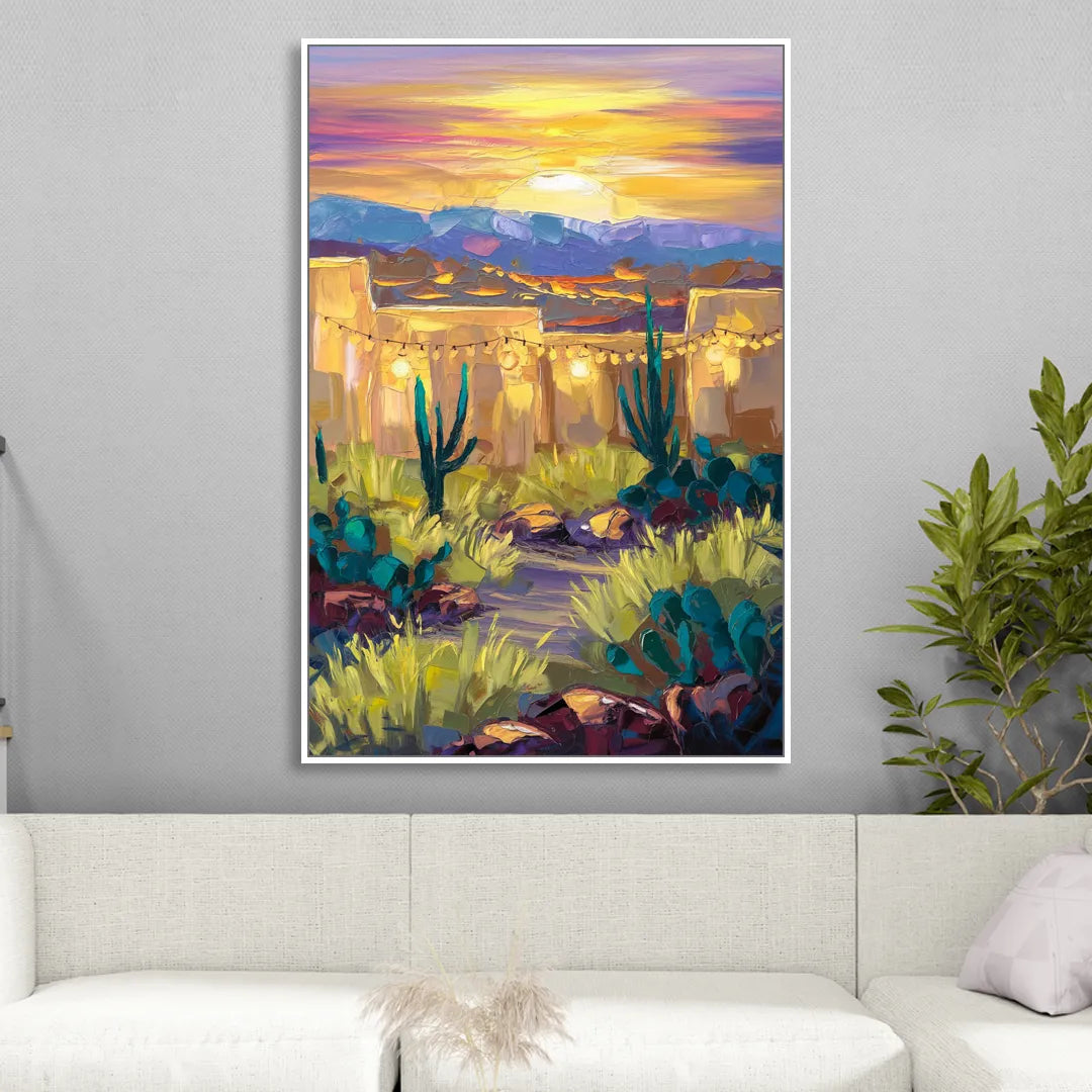 Santa Fe Sunlit Horizon Living Room - White Canvas Wall Art
