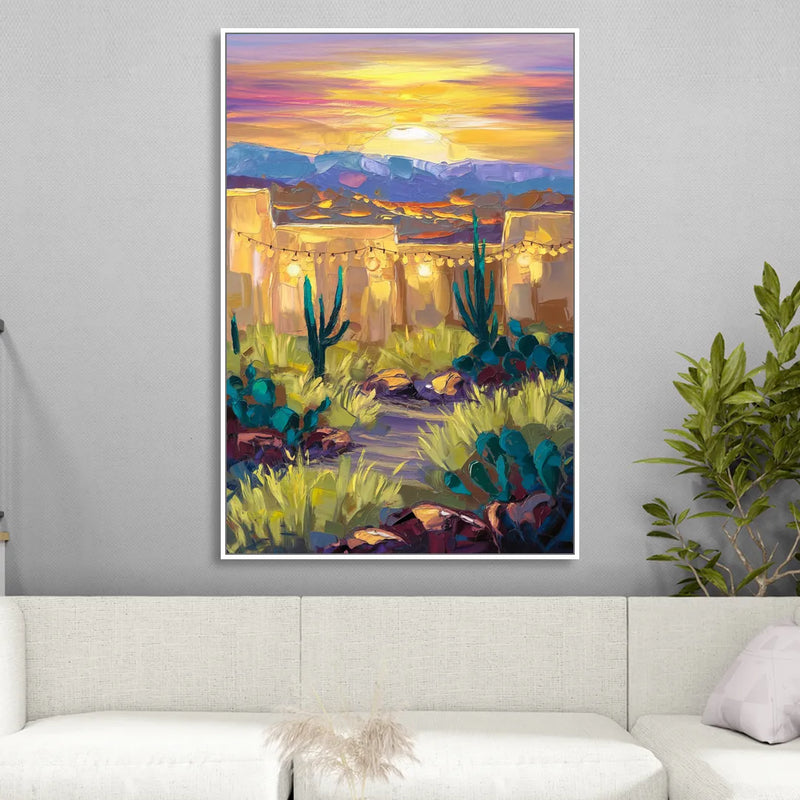 Santa Fe Sunlit Horizon Living Room - White Canvas Wall Art