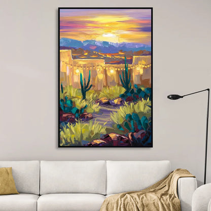 Santa Fe Sunlit Horizon Sitting Room - Black Canvas Wall Art