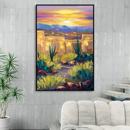 Santa Fe Sunlit Horizon Living Room - Black Canvas Wall Art