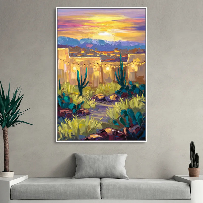 Santa Fe Sunlit Horizon Sitting Room - White Canvas Wall Art