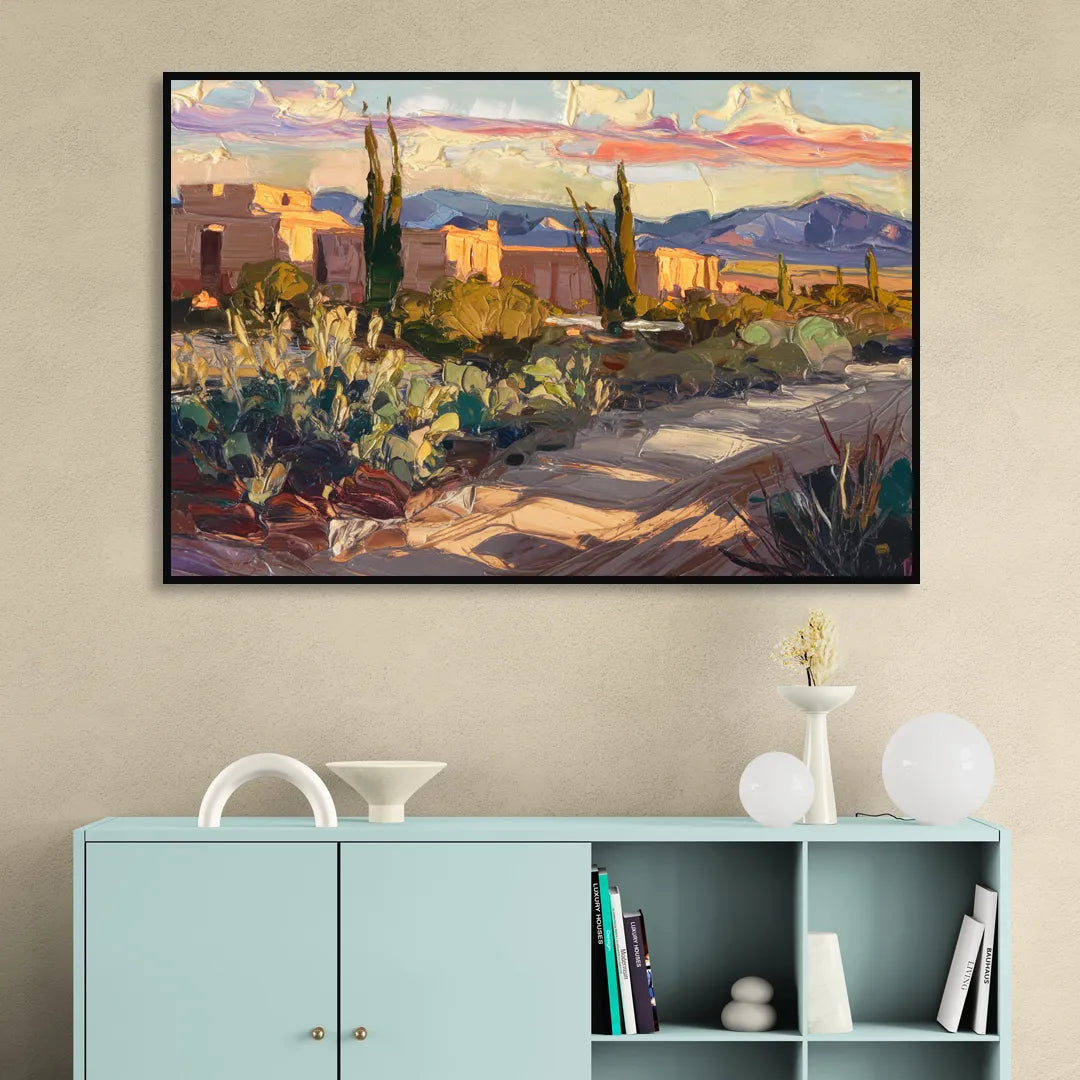 Santa Fe Sunset Landscape Sitting Room - Black Canvas Wall Art