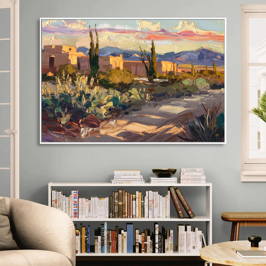 Santa Fe Sunset Landscape Living Room - White Canvas Wall Art