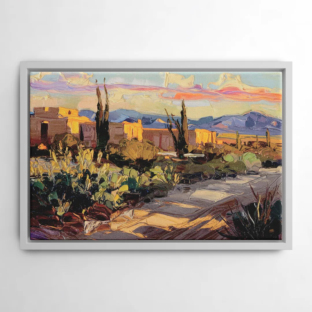 Santa Fe Sunset Landscape - White Frame Canvas