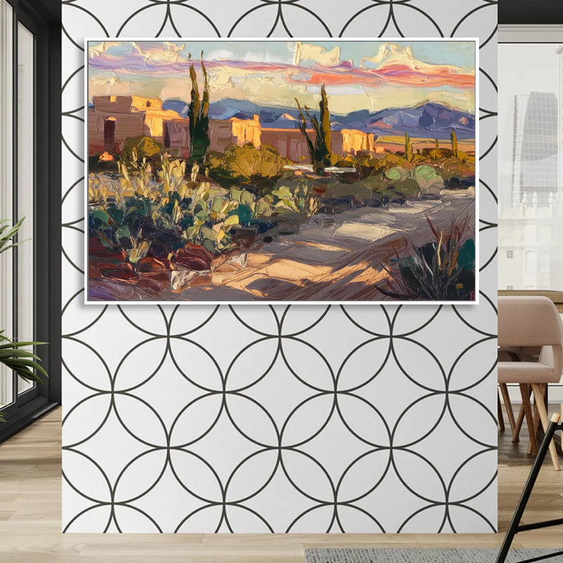Santa Fe Sunset Landscape Sitting Room - White Canvas Wall Art