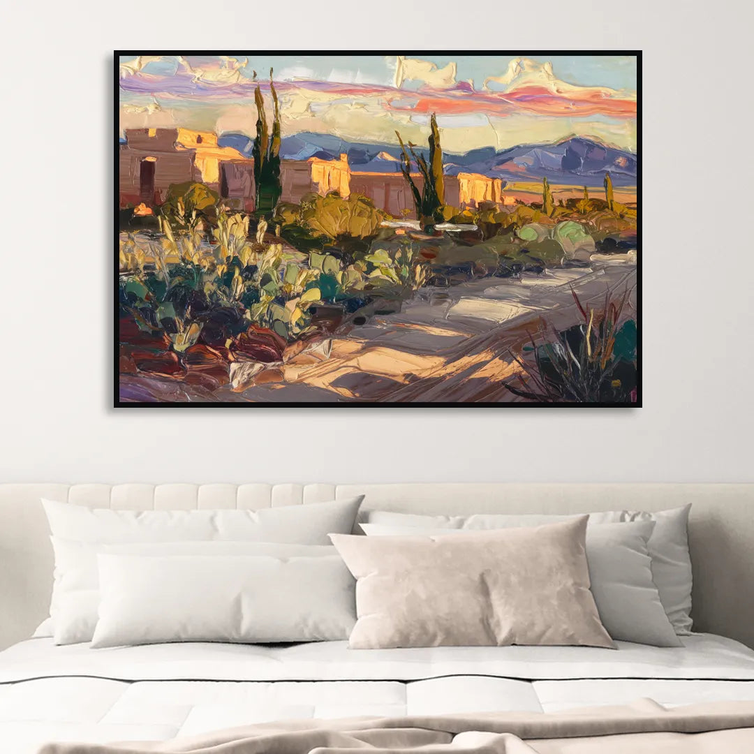 Santa Fe Sunset Landscape Living Room - Black Canvas Wall Art