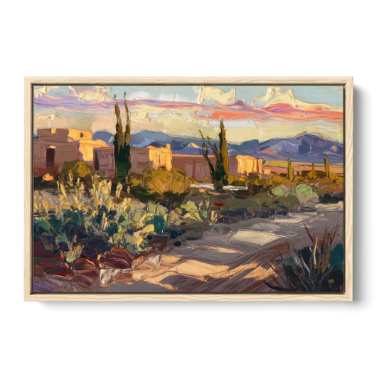 Santa Fe Sunset Landscape - Oak Framed Canvas Wall Art - Front