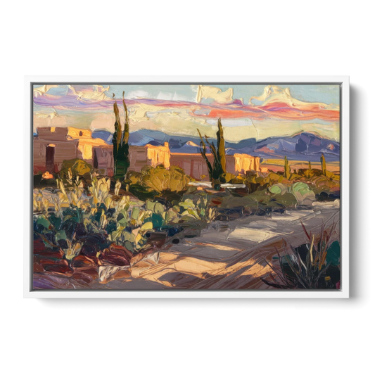 Santa Fe Sunset Landscape - White Framed Canvas Wall Art - Front