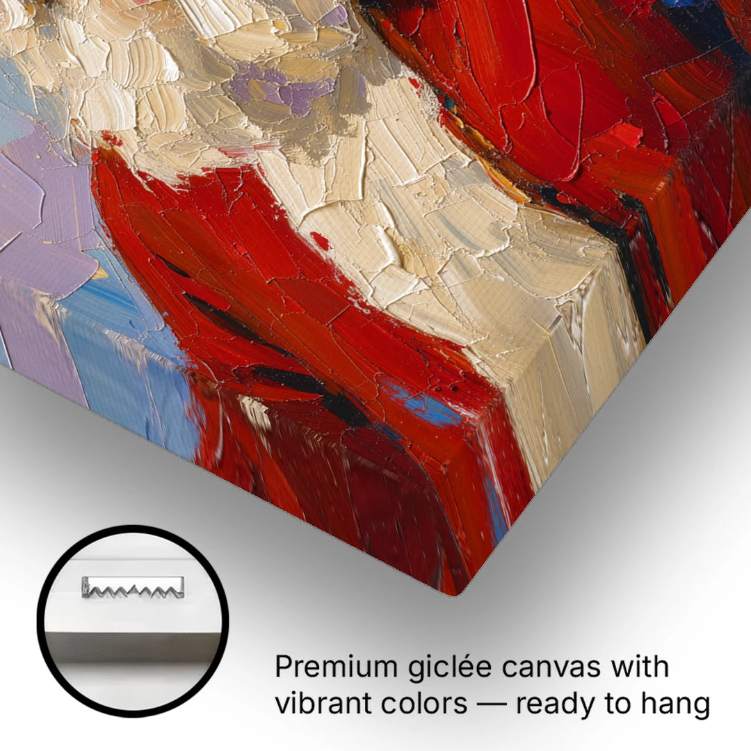 Santa Portrait Painting in Lavender and Red - Canvas Wall Art - Gallery Wrap Corner