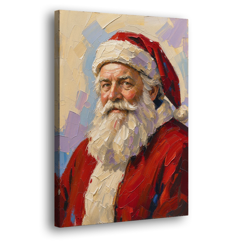 Santa Portrait Painting in Lavender and Red - Canvas Wall Art