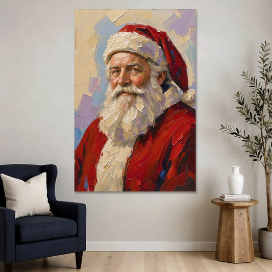 Santa Portrait Painting in Lavender and Red - Canvas Wall Art - Sofa - 40x60