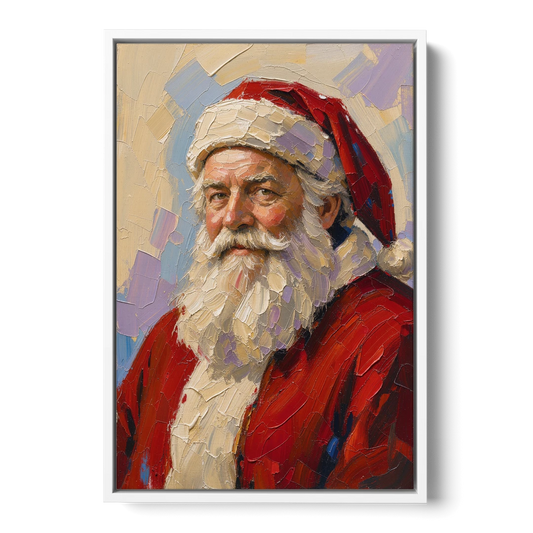 Santa Portrait Painting in Lavender and Red - White Framed Canvas Wall Art - Front