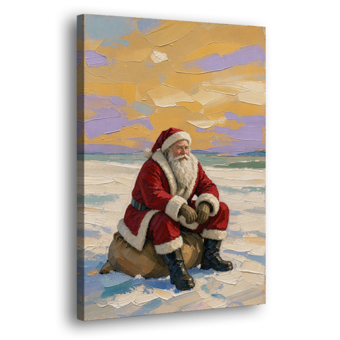 Modern Christmas Santa Resting on His Sack - Canvas Wall Art