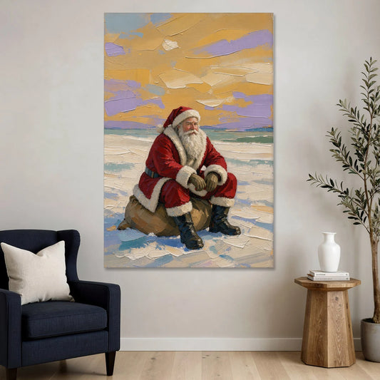 Modern Christmas Santa Resting on His Sack - Canvas Wall Art - Sofa - 40x60