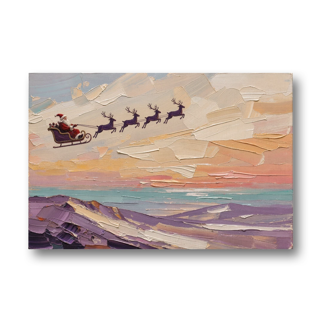 Santa Sleigh Painting Over Lavender Hills - Canvas Wall Art - Front
