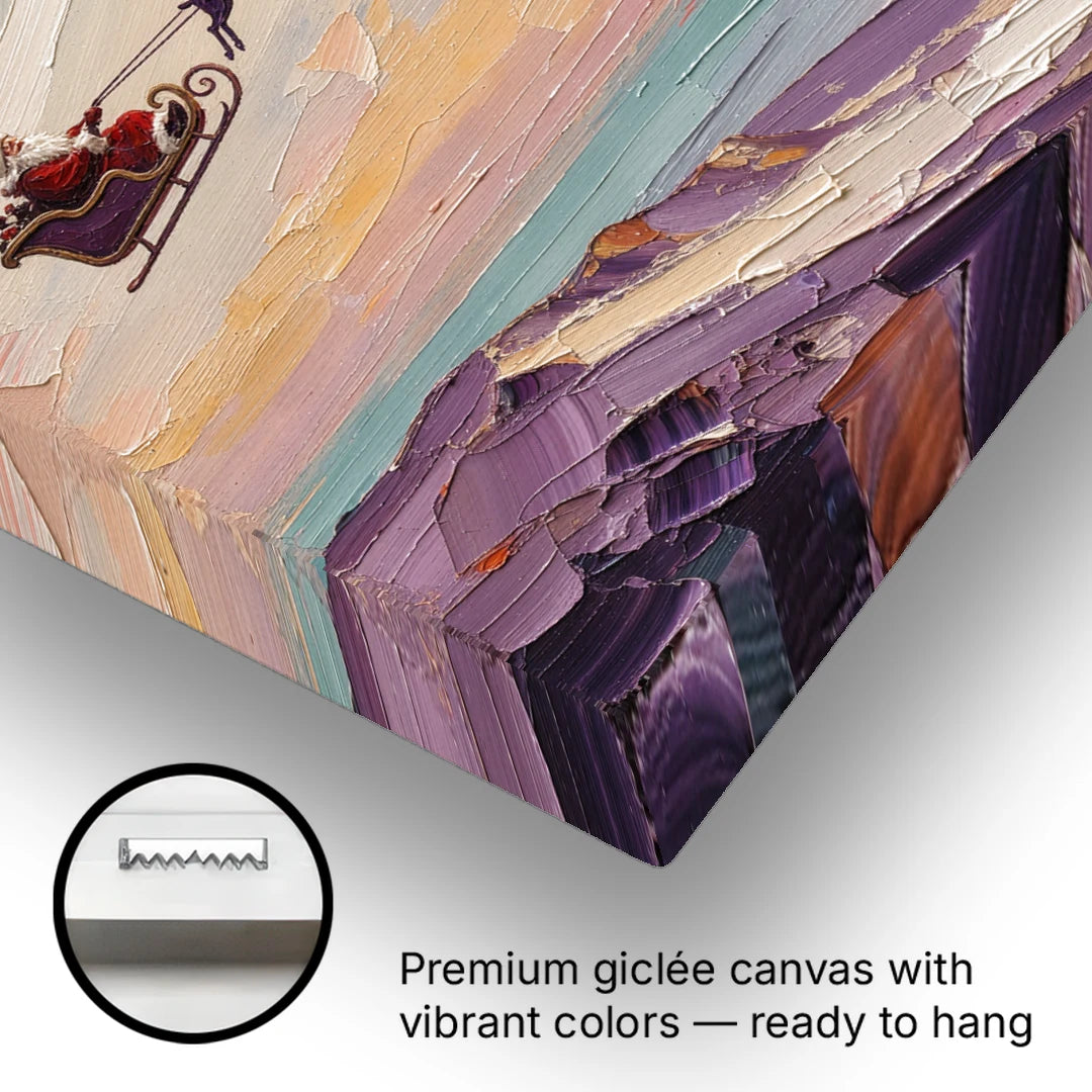 Santa Sleigh Painting Over Lavender Hills - Canvas Wall Art - Gallery Wrap Corner