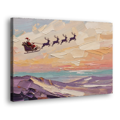Santa Sleigh Painting Over Lavender Hills - Canvas Wall Art