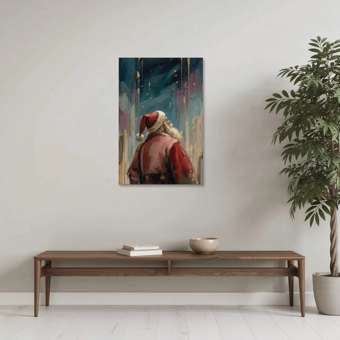 Santa Under Gold Stars - Canvas Wall Art - Coffee Table - 24x36