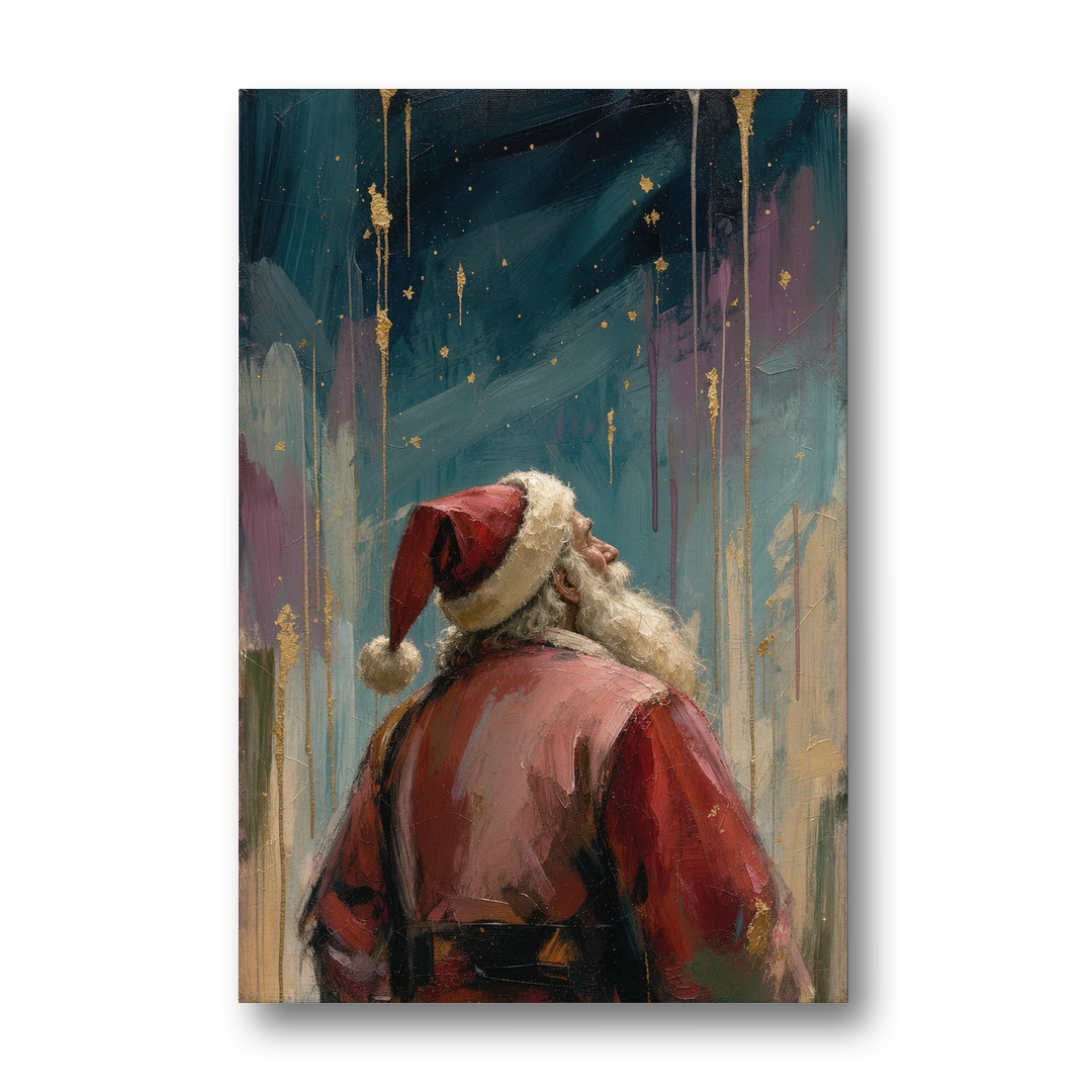 Santa Under Gold Stars - Canvas Wall Art - Front