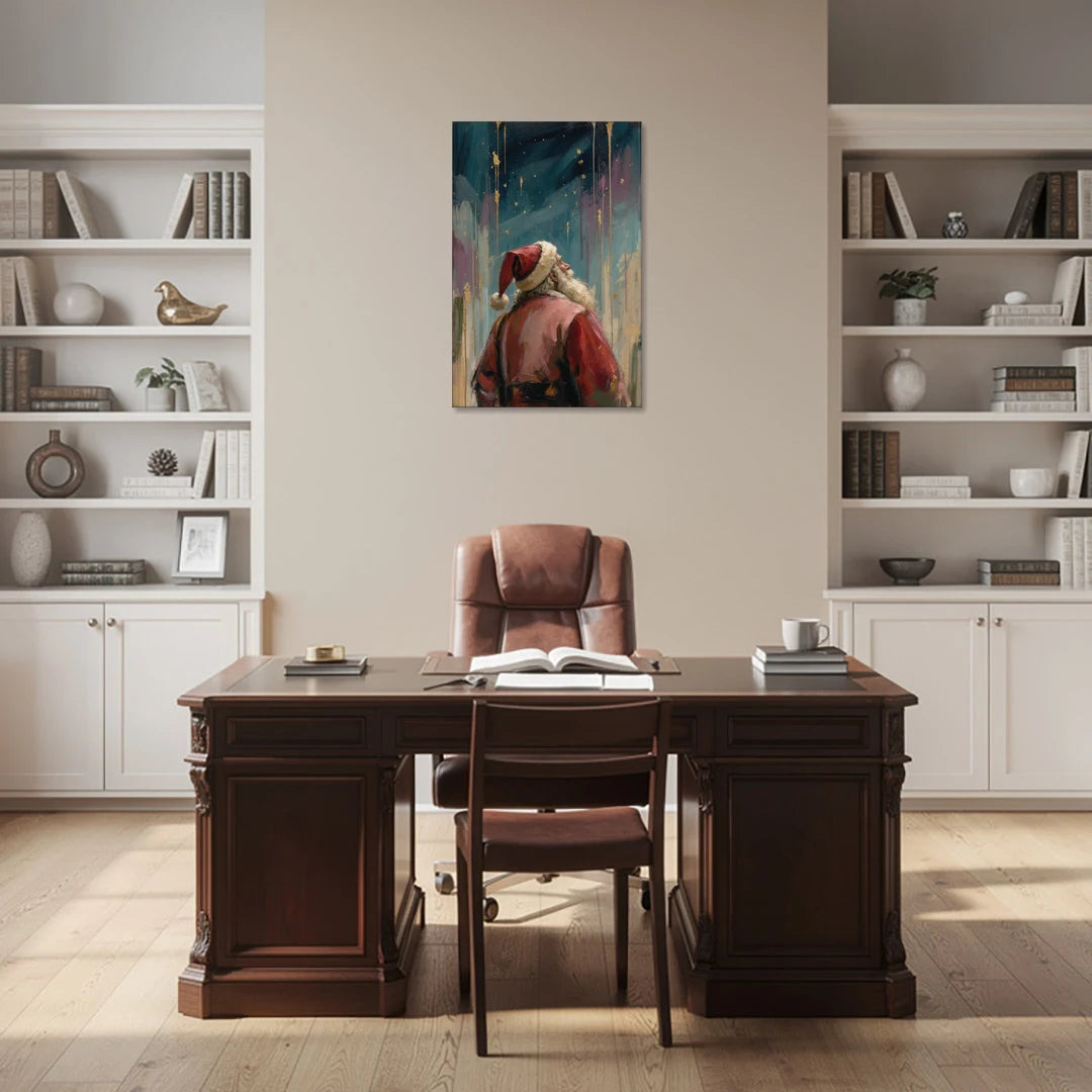 Santa Under Gold Stars - Canvas Wall Art - Office - 24x36