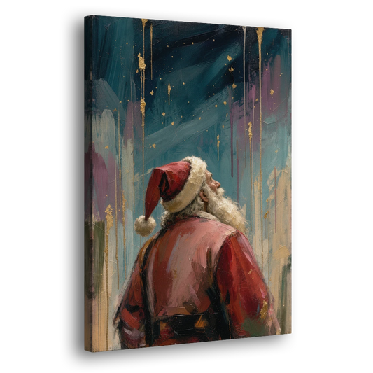 Santa Under Gold Stars - Canvas Wall Art - Side