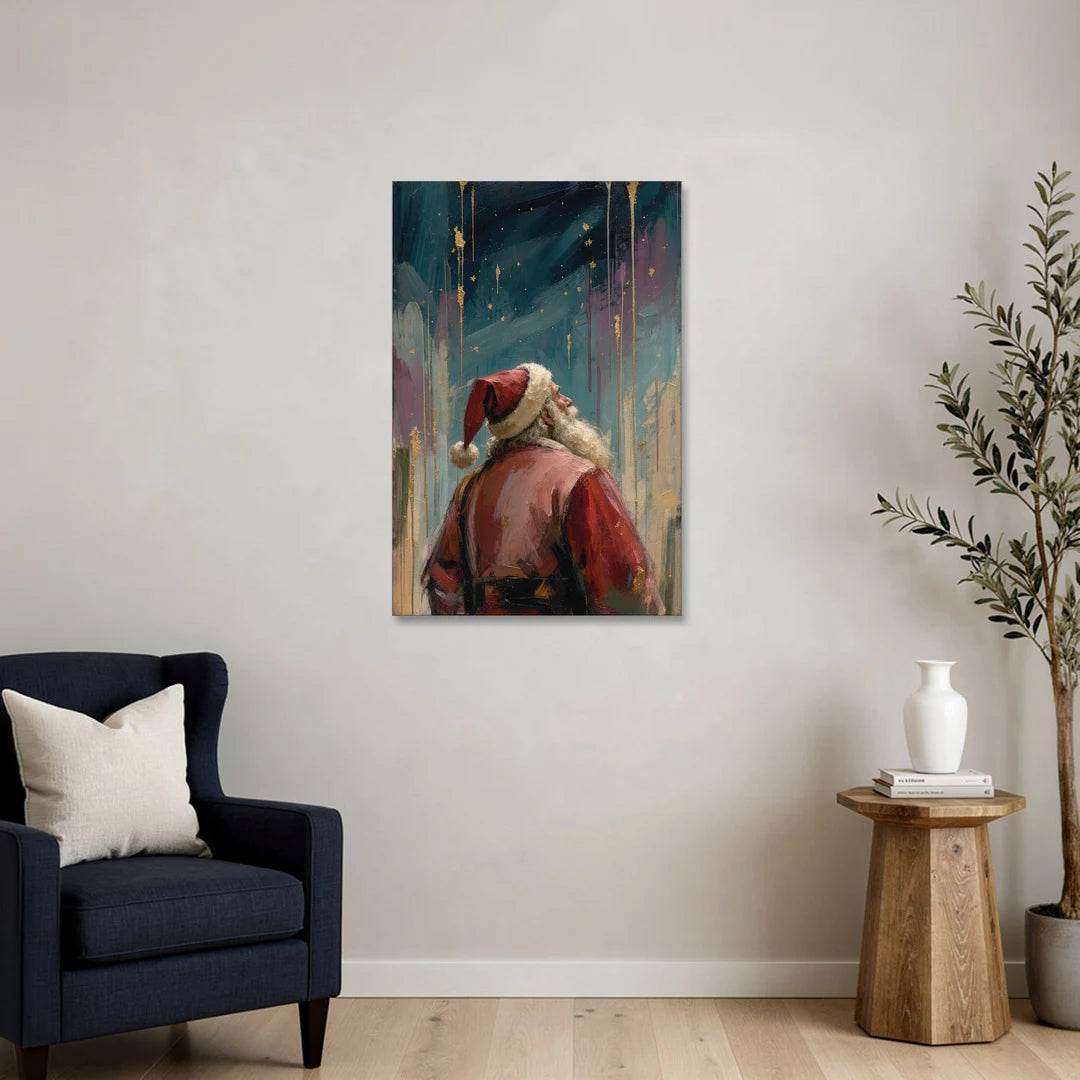 Santa Under Gold Stars - Canvas Wall Art - Sofa - 24x36
