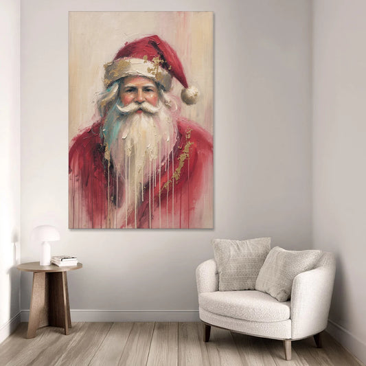 Abstract Christmas Santa in Gold Drips - Canvas Wall Art - Sofa - 40x60