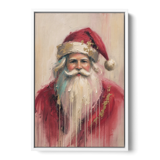 Abstract Christmas Santa in Gold Drips - White Framed Canvas Wall Art - Front
