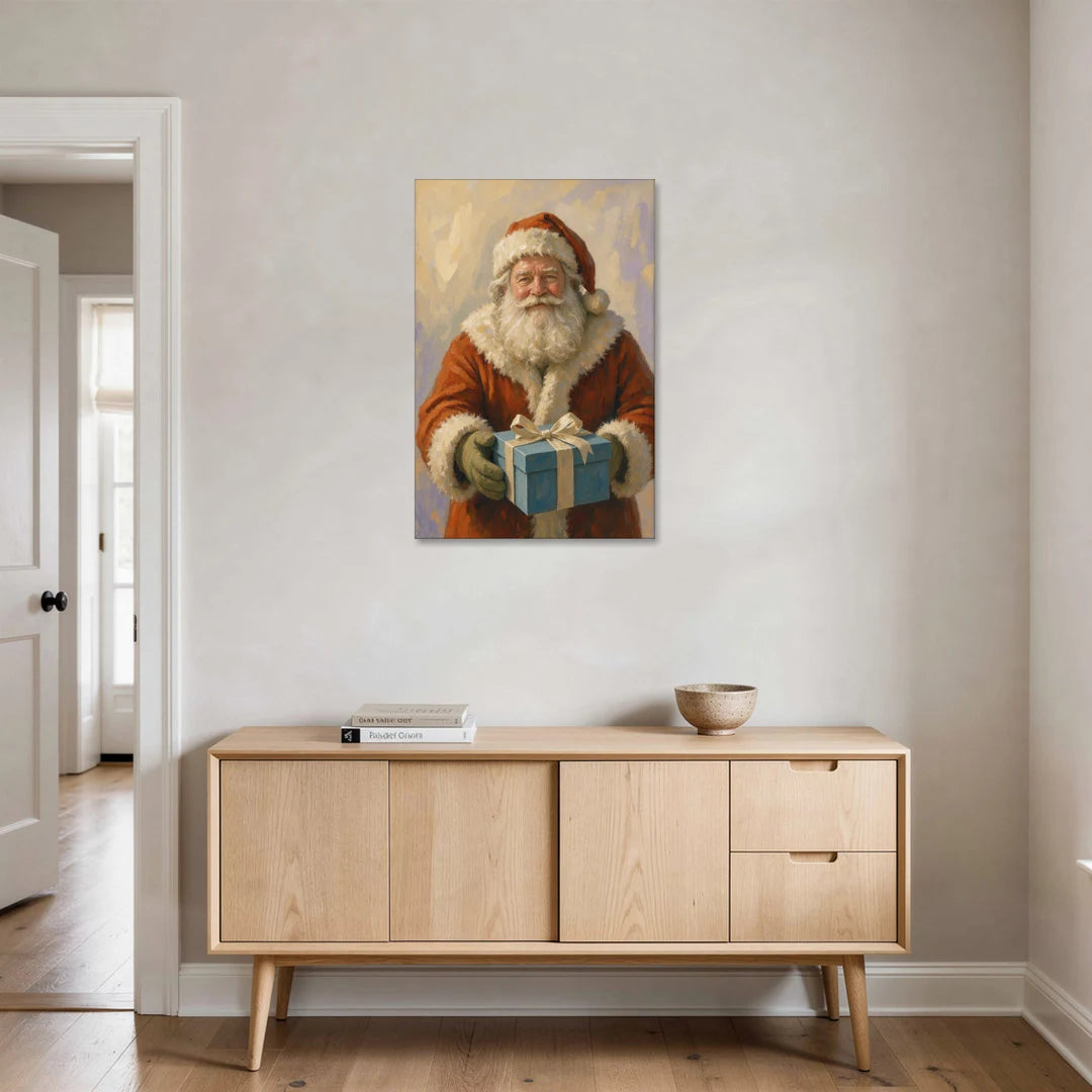 Santa with the Blue Gift - Canvas Wall Art - Coffee Table - 24x36