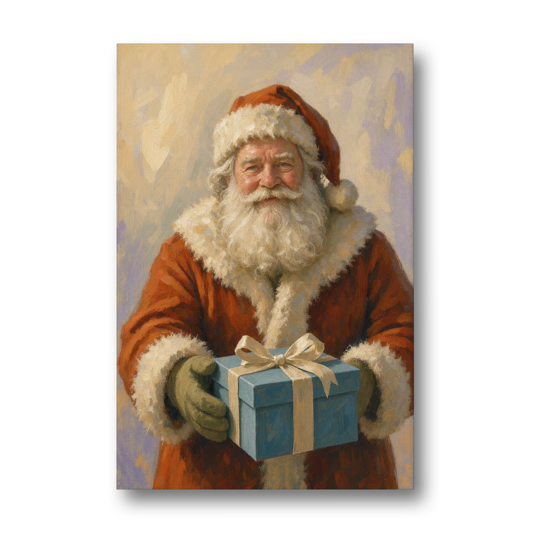Santa with the Blue Gift - Canvas Wall Art - Front