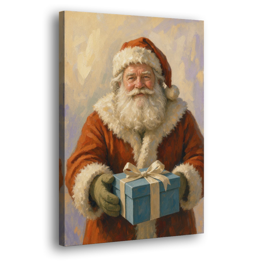 Santa with the Blue Gift - Canvas Wall Art - Side