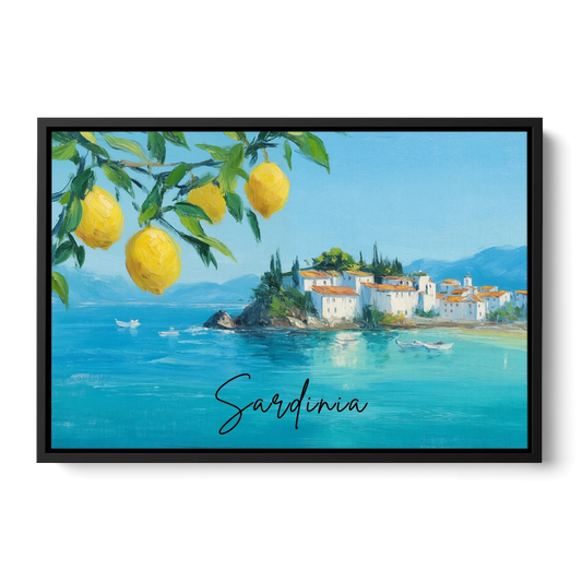 Sardinia Art with Lemon Branches - Black Framed Canvas Wall Art - Front