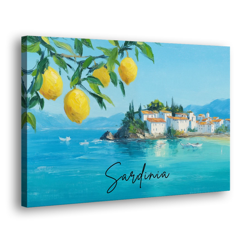 Sardinia Art with Lemon Branches - Canvas Wall Art - Side